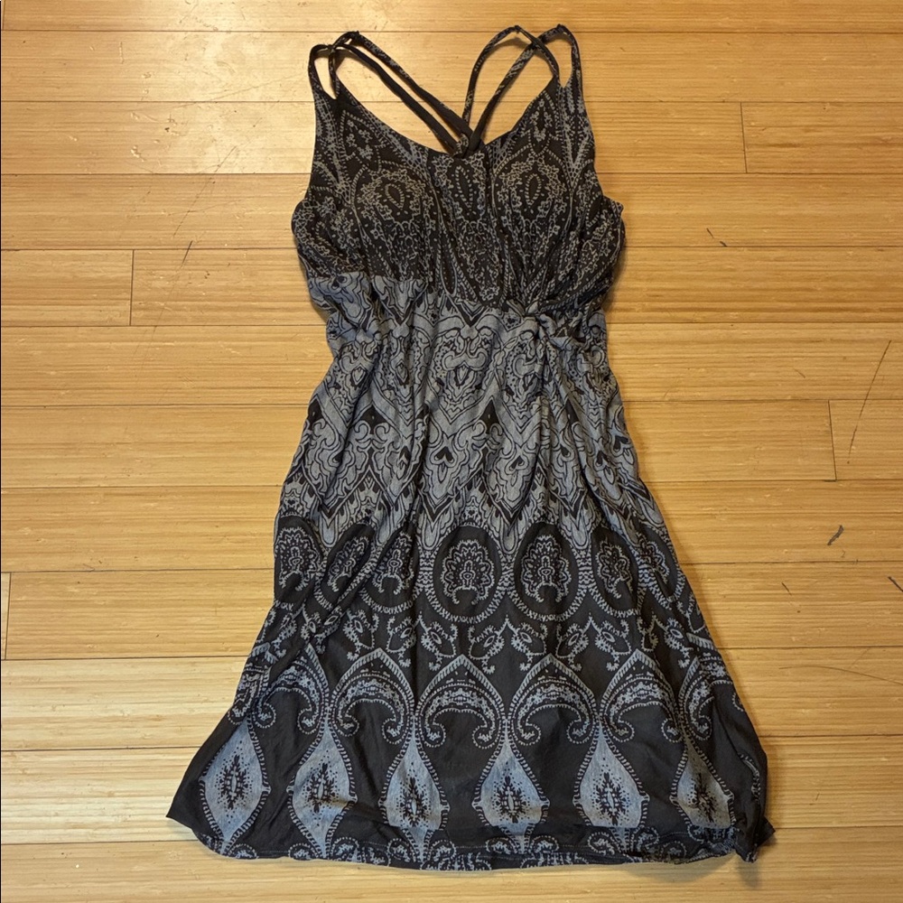 Grey Patterned Women's Dress Sundress Padded